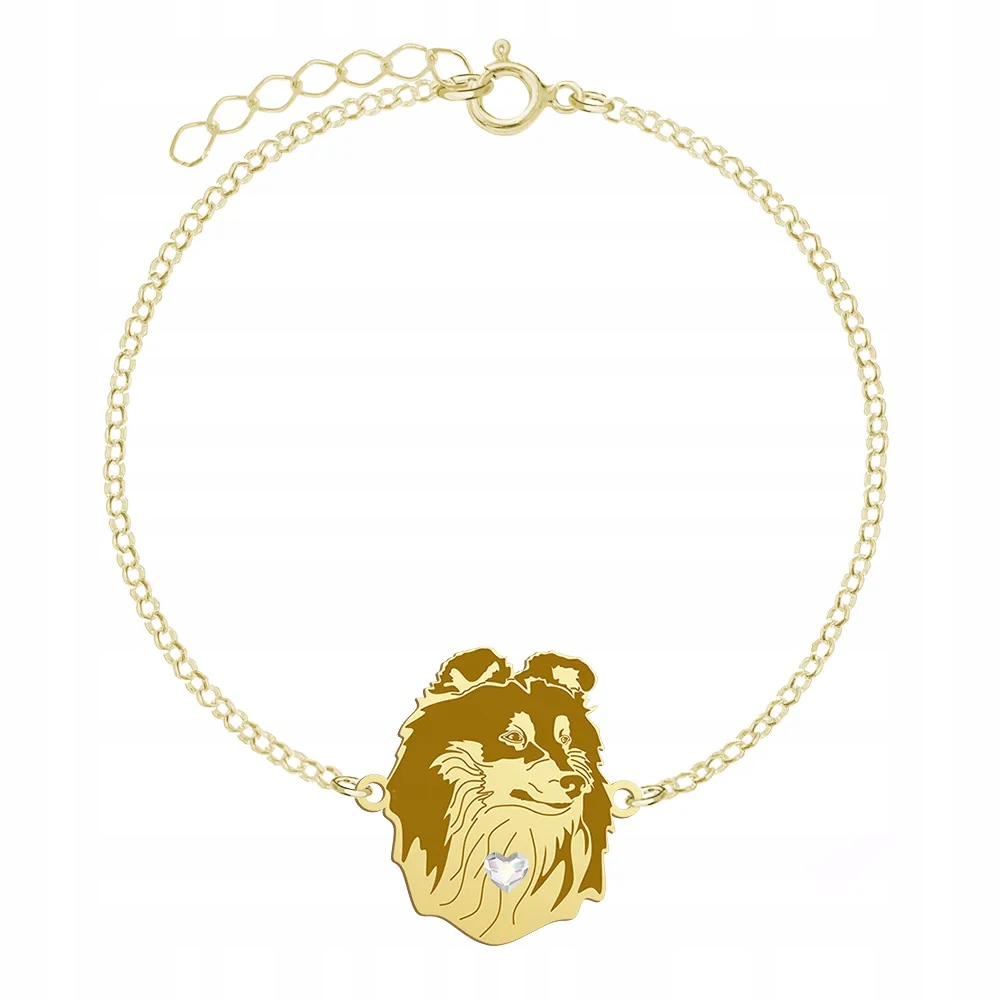 Zlatý náramek se psem Shetlandský ovčák 925 Dárek Šperky Gravírování