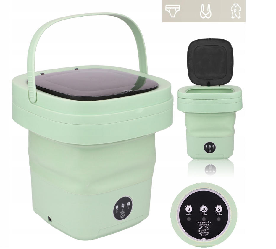 Przenośna Mini Pralka Składana Podróżna Automatyczna Turystyczna Zielony