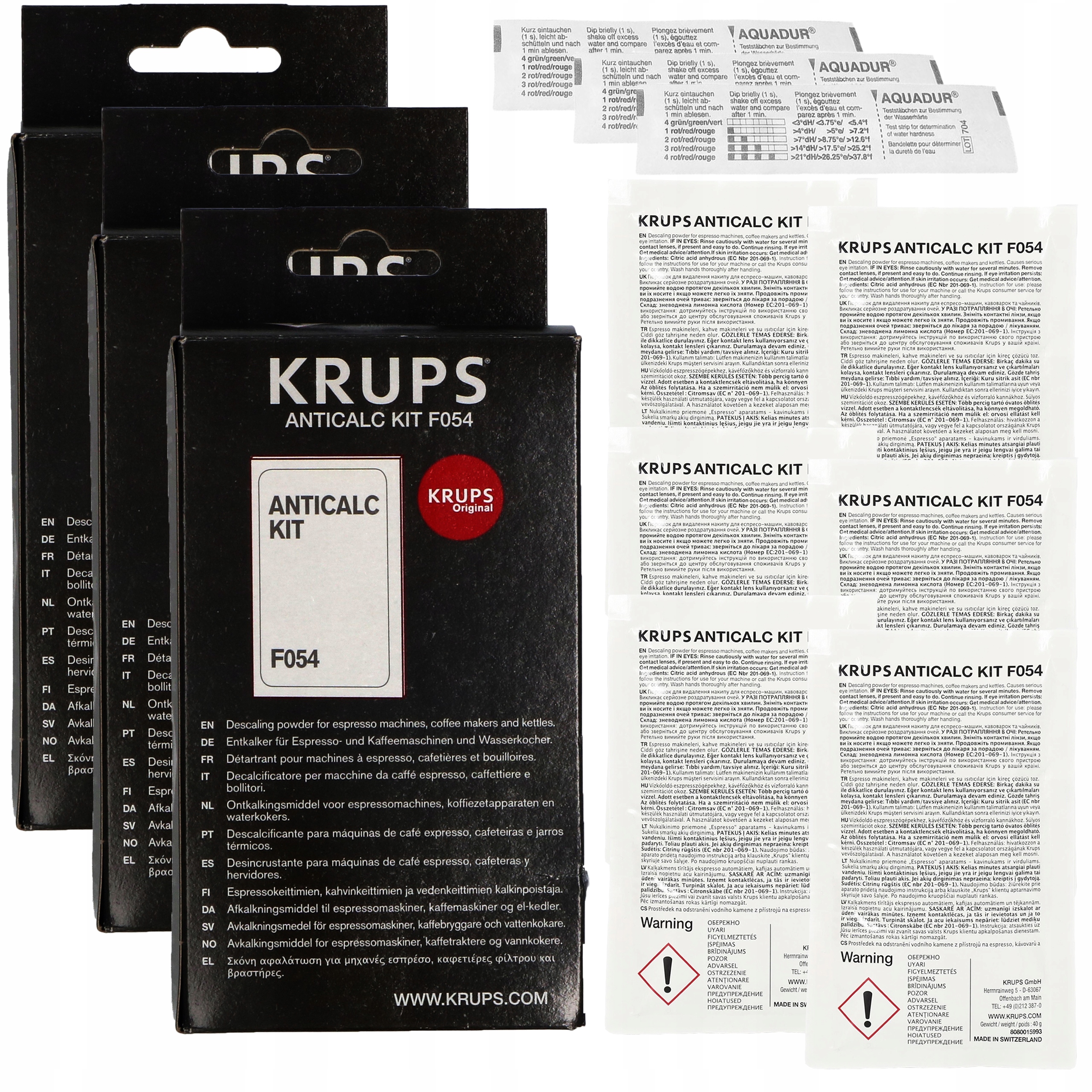 3x odvápňovač Krups pro kávovar F054 6x sáček 3x test expresu
