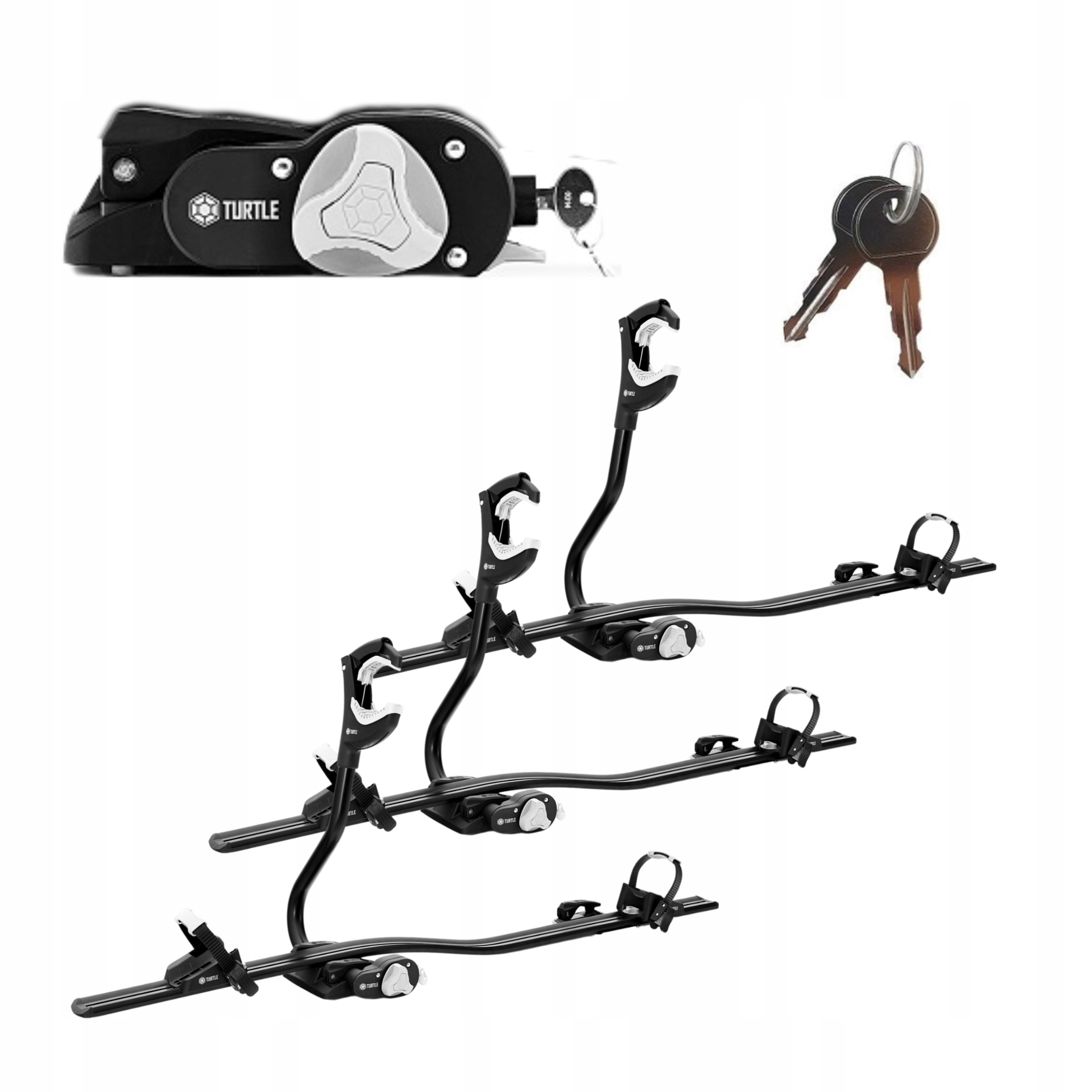 3x nosič na strechu na bicykel Turtle Pro-s čierny na bicykel Zámok