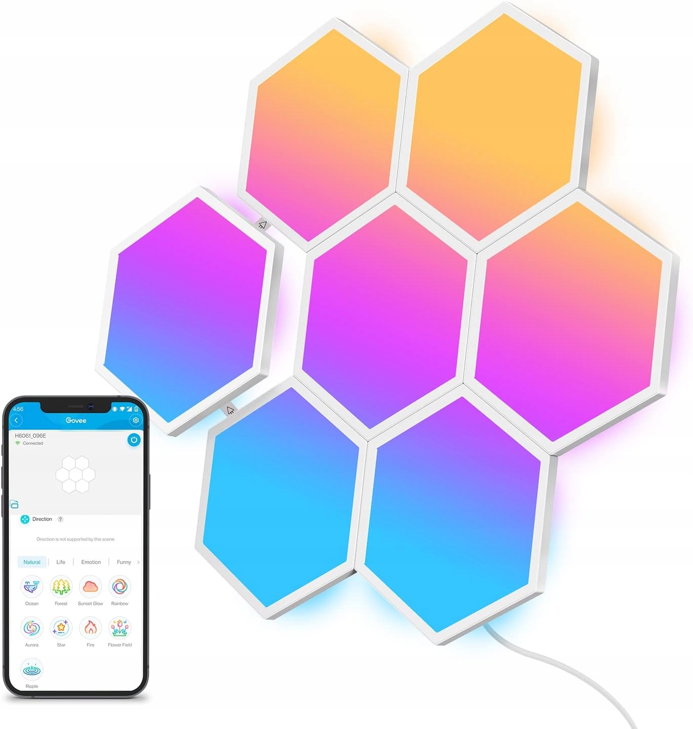 OŚWIETLENIE LED GOVEE H6061 DO GIER RGBIC HEXAGON PANELE SMART WIFI 7PACK
