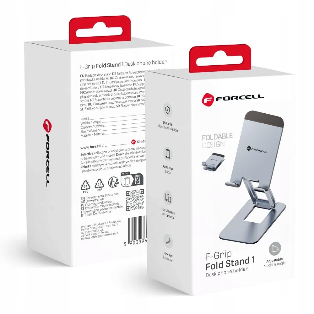 Držák na telefon tablet, skládací, stolní, Forcell, F-Grip, stojan na fólie, 1 ks