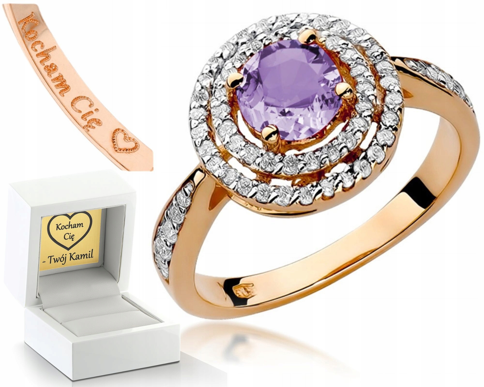 Růžové Zlato Prstýnek Ametyst Brilianty 0,38 Ct