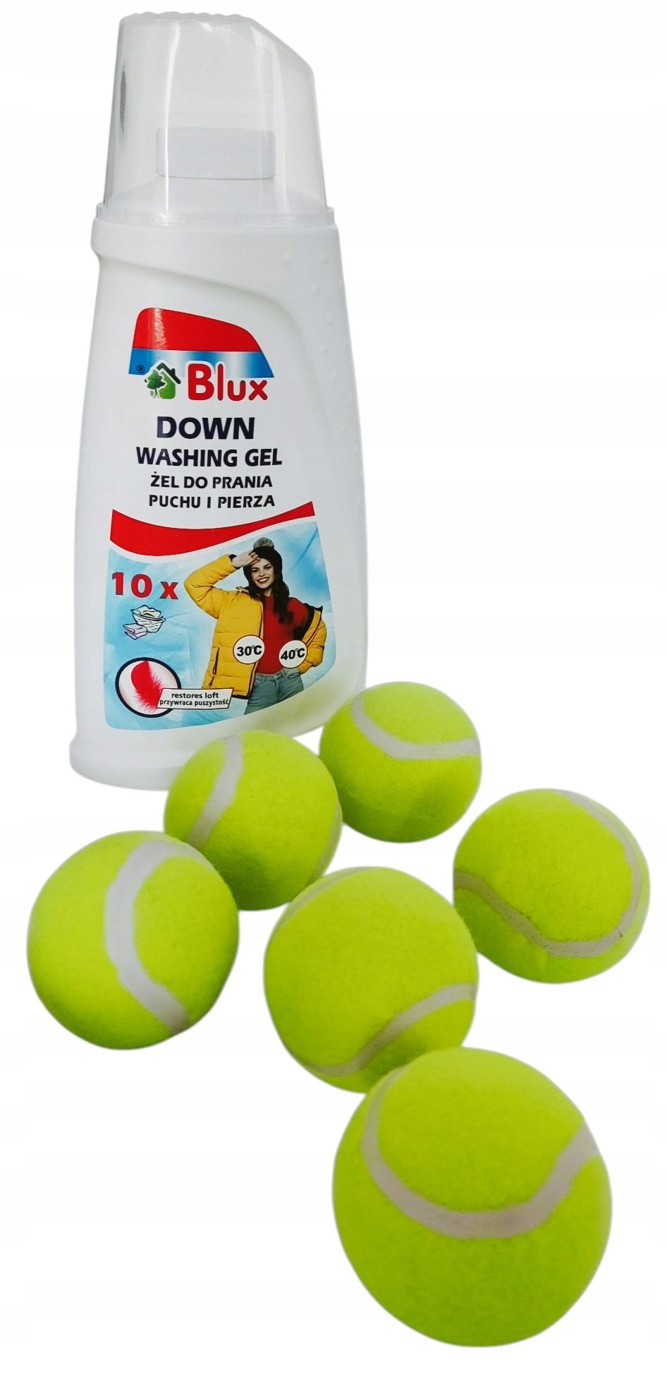 Levně Tenisové míčky 6 kusů Gel Blux tekutý prací prostředek na prach a peří 1000 ml