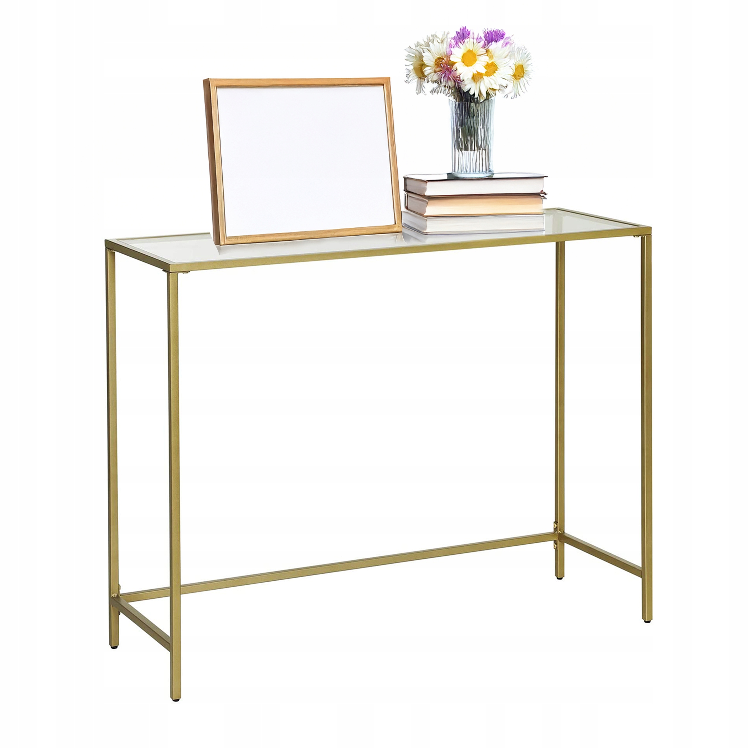 Konzole Skleněná Police Konferenční stolek vysoký Konzole na předsíň Zlatá
