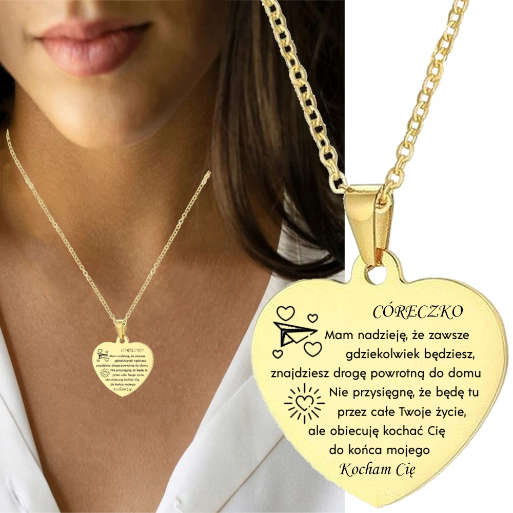 ZŁOTA ZAWIESZKA DAMSKA SERCE Z GRAWEREM DLA CÓRKI