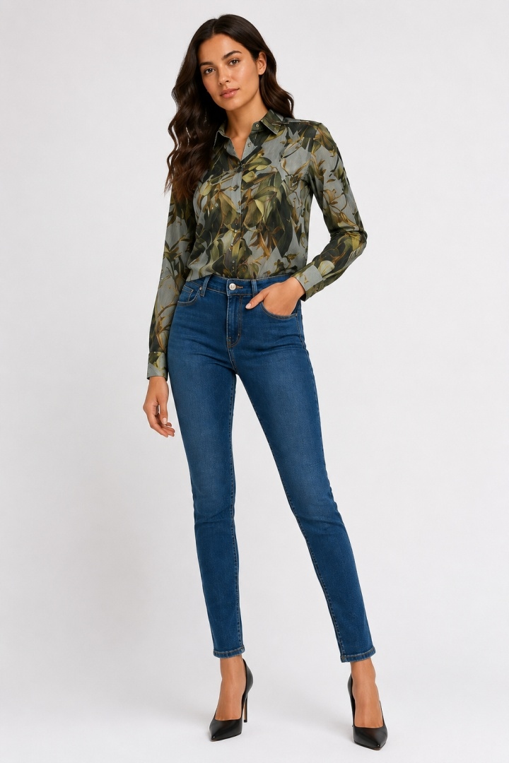 Guess Ls Clouis Shirt Dámská košile Transparentní v listu Zelená vel. S
