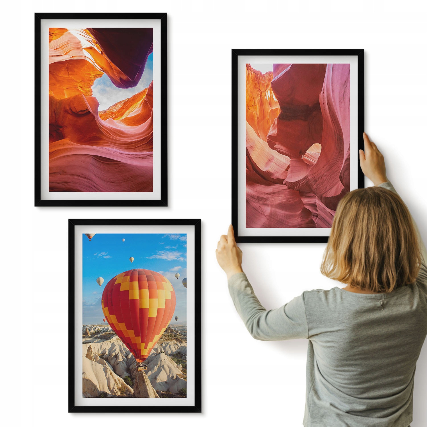 Sada fotodekorativních obrazů 3x 40x60 cm Pouštní rokle s balónem