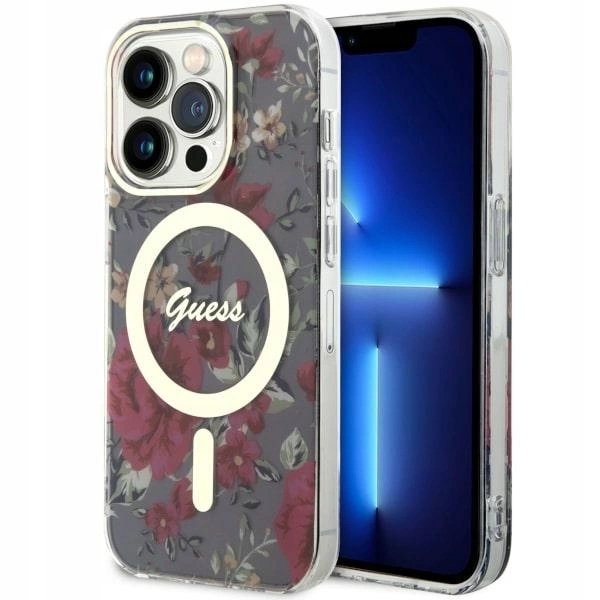 Pouzdro Guess Flower MagSafe pro iPhone 14 Pro zelené