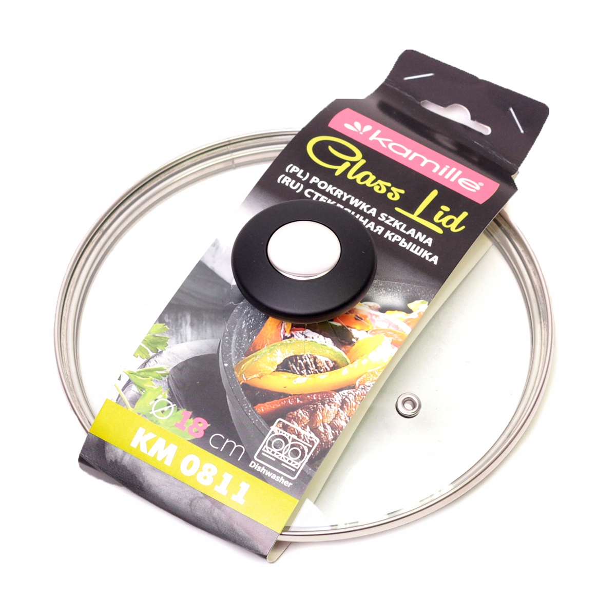 POKRYWKA SZKLANA OKRĄGŁA POKRYWA DO PATELNI GARNKA 18cm KAMILLE