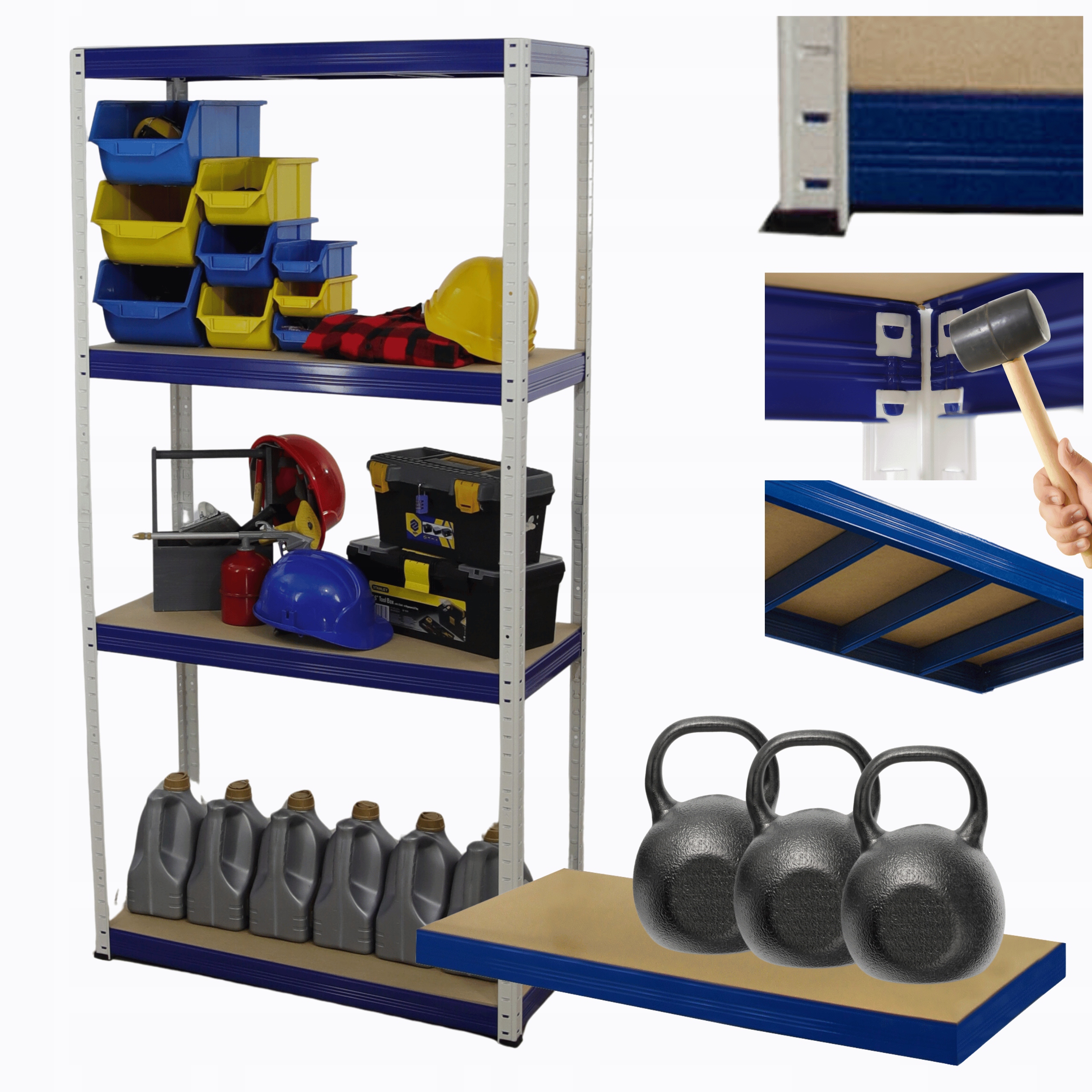 Kovový skladový regál, garážový stojan Helios 180x90x50 cm 4Px350 kg Pl