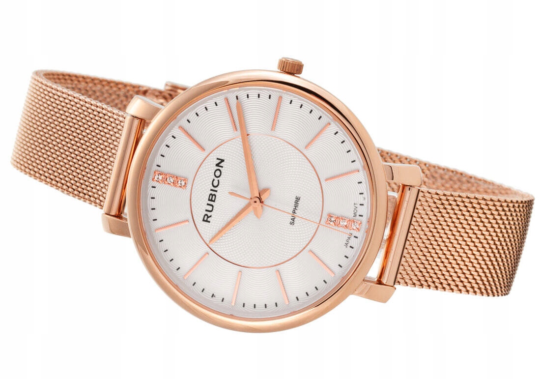 Elegantní Dámské Bižuterní Hodinky Rubicon RNBE51 Růžové Zlato Mesh