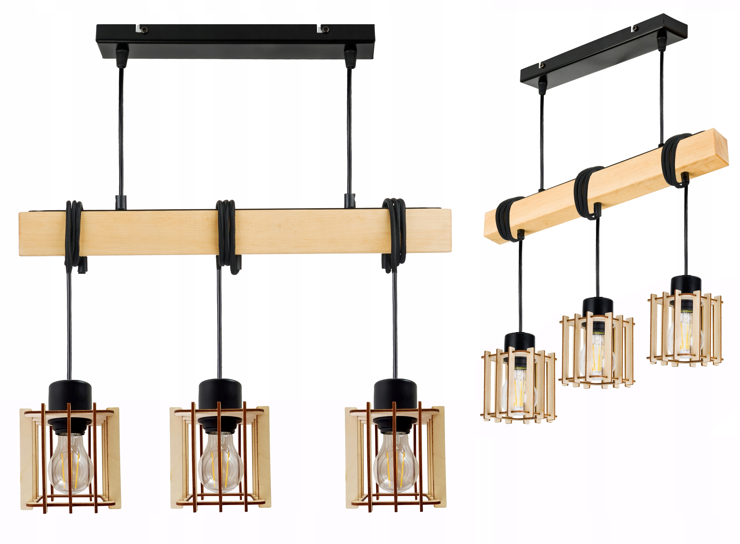 Dřevěná závěsná stropní lampa Lustr Zwis Loft Dřevo na 3x E27