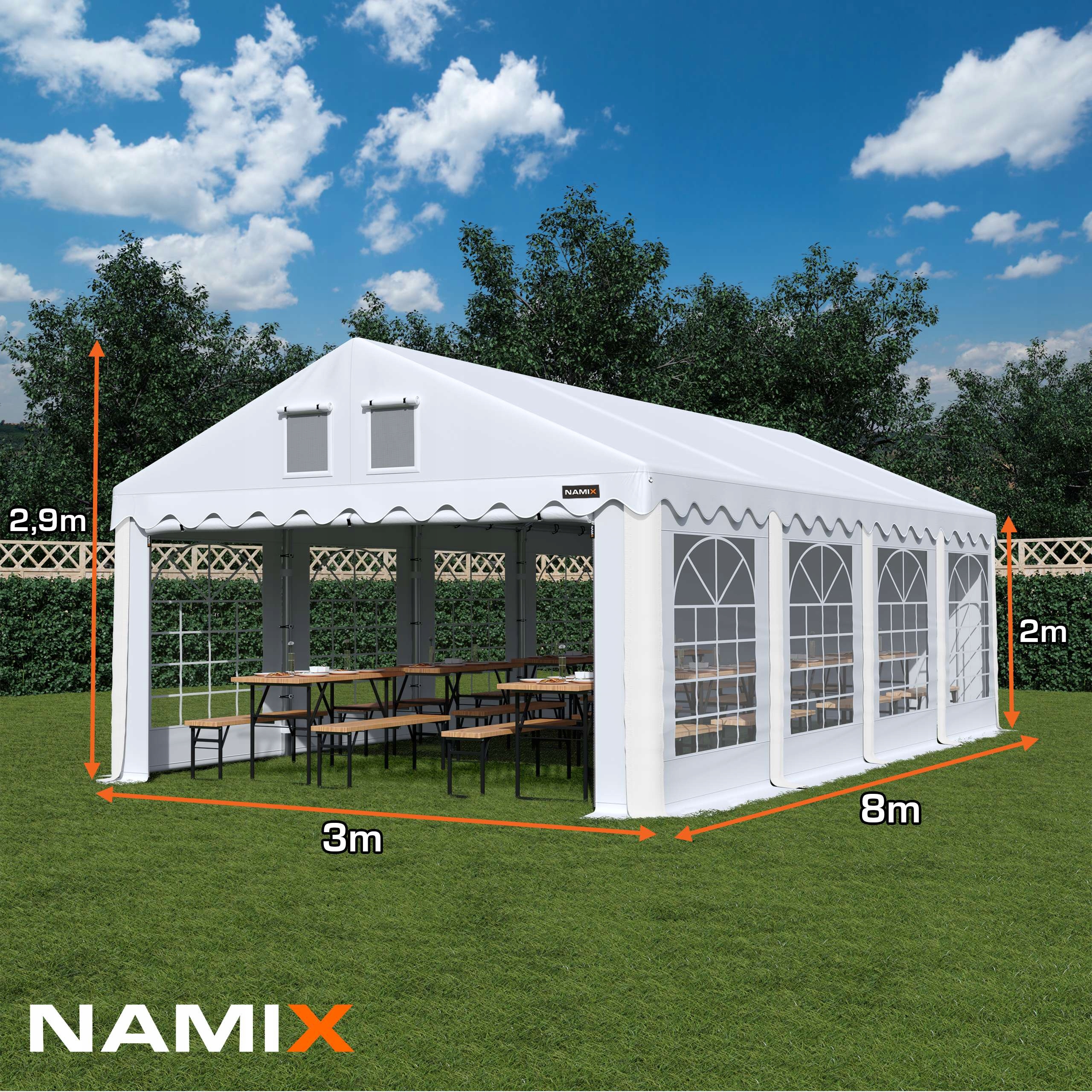 Namiot COMFORT 3x8 imprezowy ogrodowy RÓŻNE KOLORY Producent NAMIX