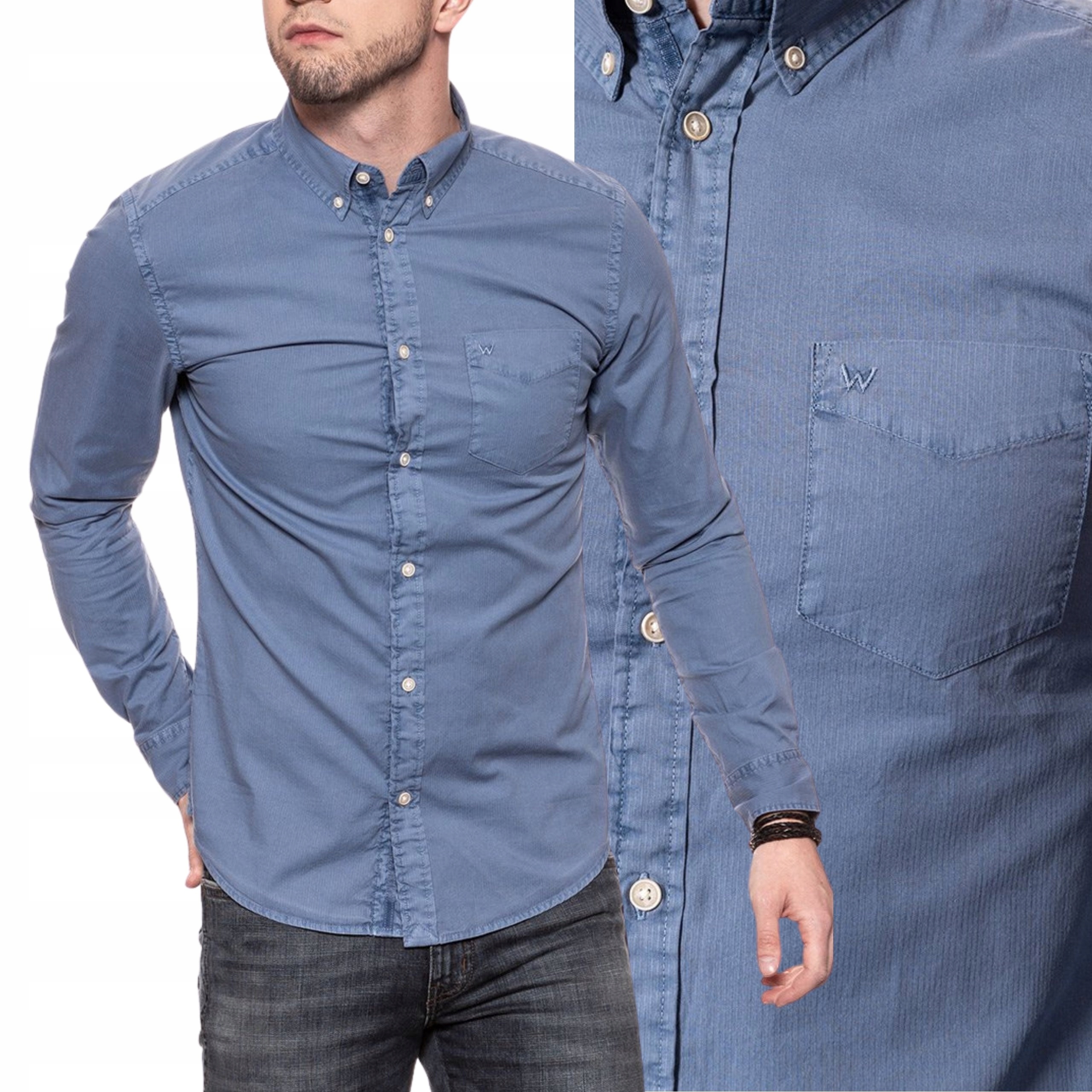 Wrangler košile Slim modrá Ls 1PKT Button Down_xxl