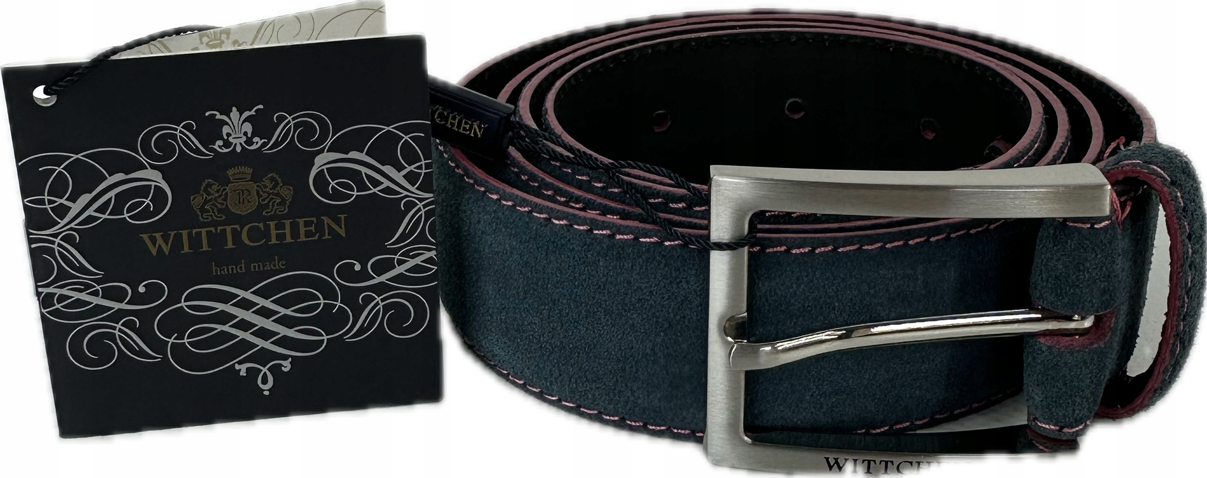 Wittchen pásek pánský námořnická modrá s růžovou nubukovou barvou 92-8M-380-7 120 cm