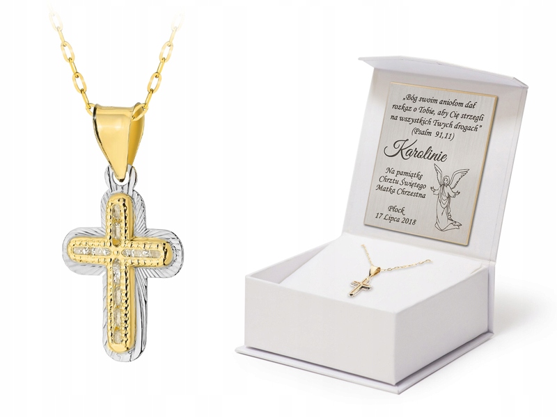 Zlatý Komplet pr. 585 Řetízek 45 cm Dvoubarevný diamantový kříž 14k