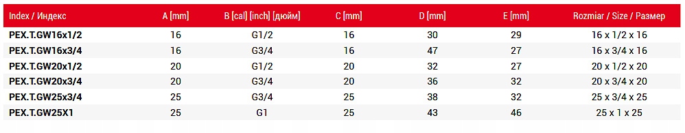 TRÓJNIK PEX-GW-PEX ZŁĄCZKA ŁĄCZNIK ALUPEX 20 x 1/2 Grubość ścianki 1 mm