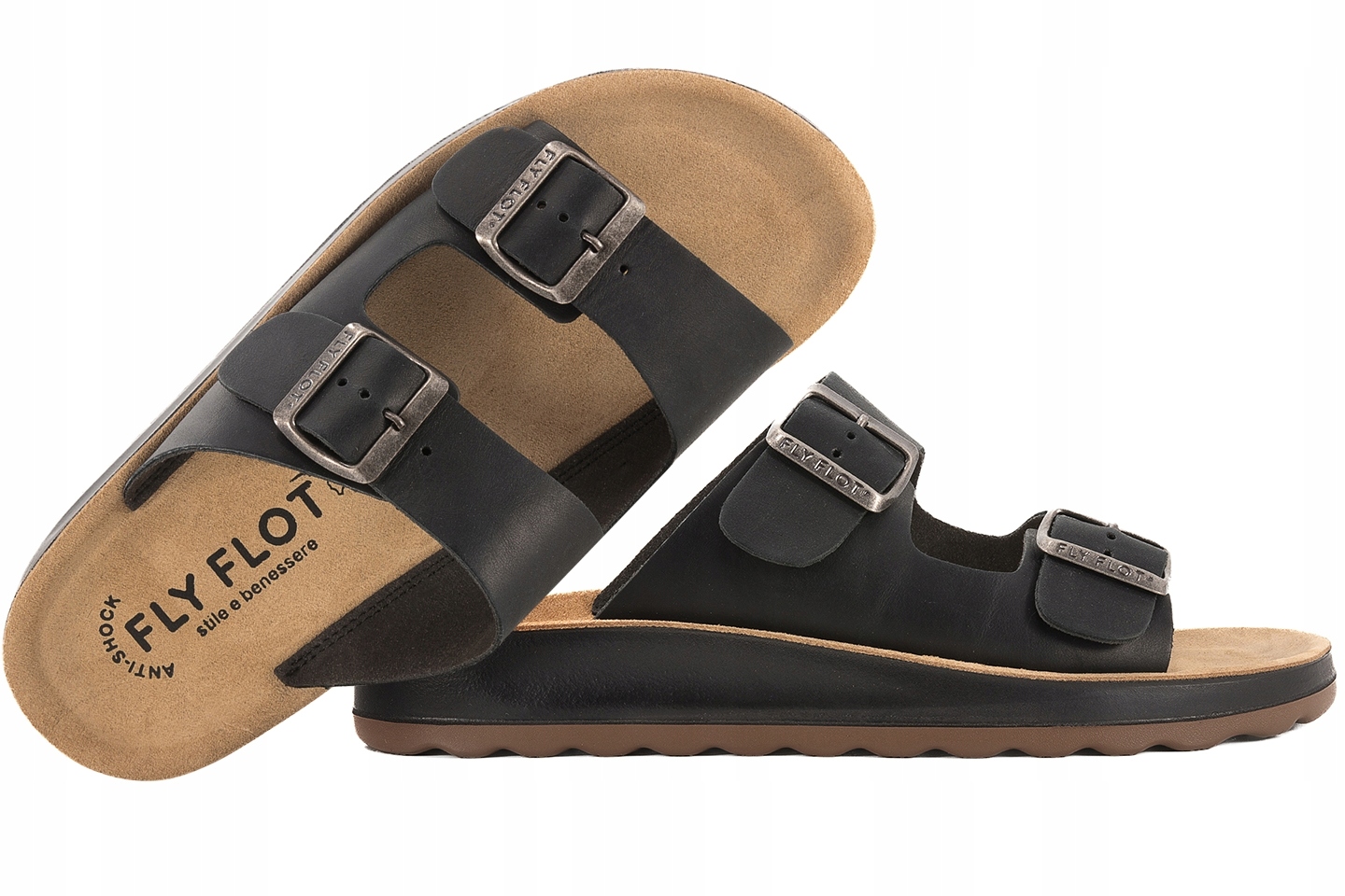 Fly Flot 78171CC Italské Pánské Pantofle Profilované Fusbety Kůže 43 Černá