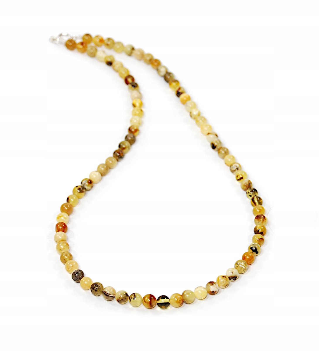 Naszyjnik z naturalnych Bursztynów kulki gładkie 6mm bursztyn srebro 925