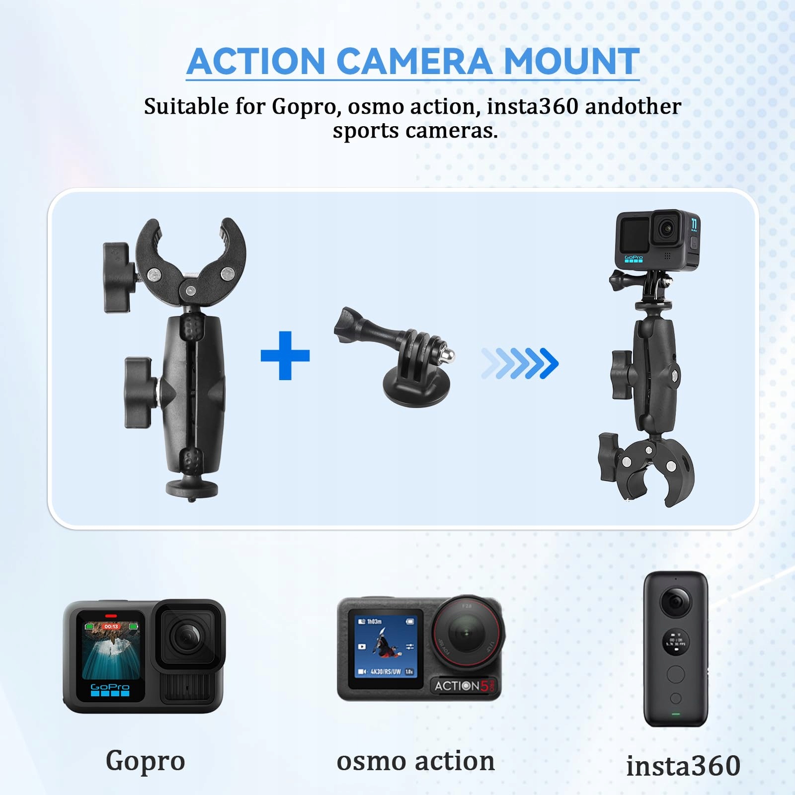 Uchwyt Do Kamery Sportowej Motocykl 360 Głowica Cam DJI Insta360 TTIAYAO — miniatura 3