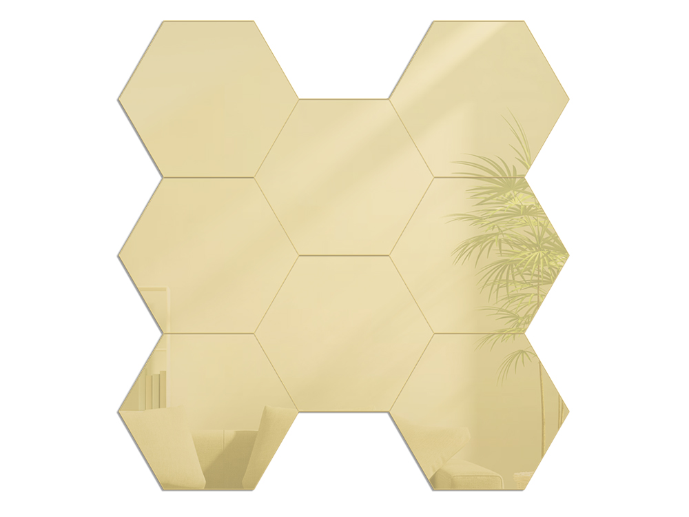 Zrcadlo Nástěnné Zlaté ve tvaru Hexagonu Hexagon Zrcadlo Gold 8 Kusů