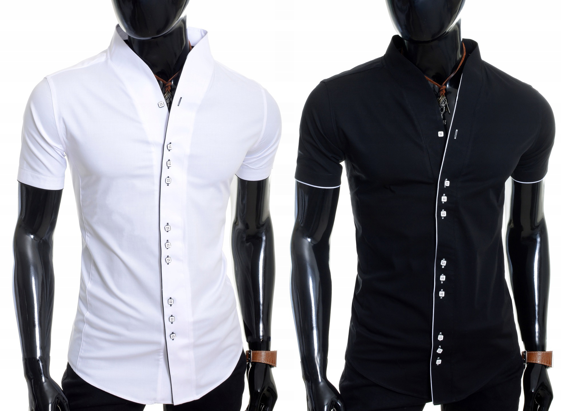 Koszula Męska Codzienna Gładka Stójka Comfort Slim Rękaw krótki rękaw