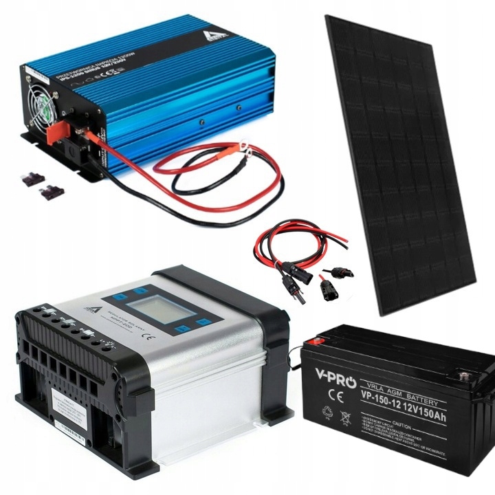 Zestaw Fotowoltaiczny 230V Zasilanie Na Działkę Sinus 1200W 150AH Agm Mppt