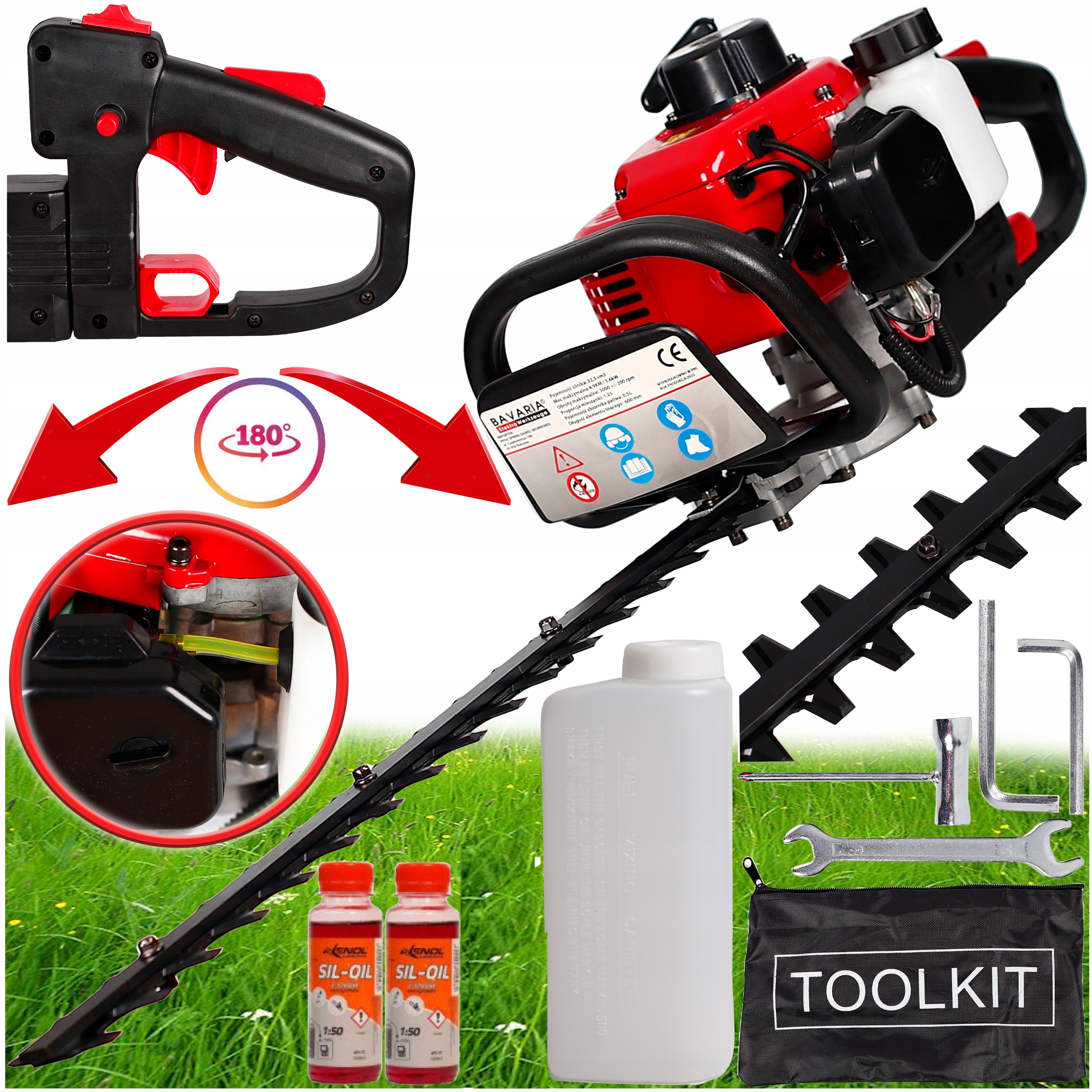 Nożyce Spalinowe Do Żywopłotu Sekator 60CM Podkaszarka 4,9KM Zestaw