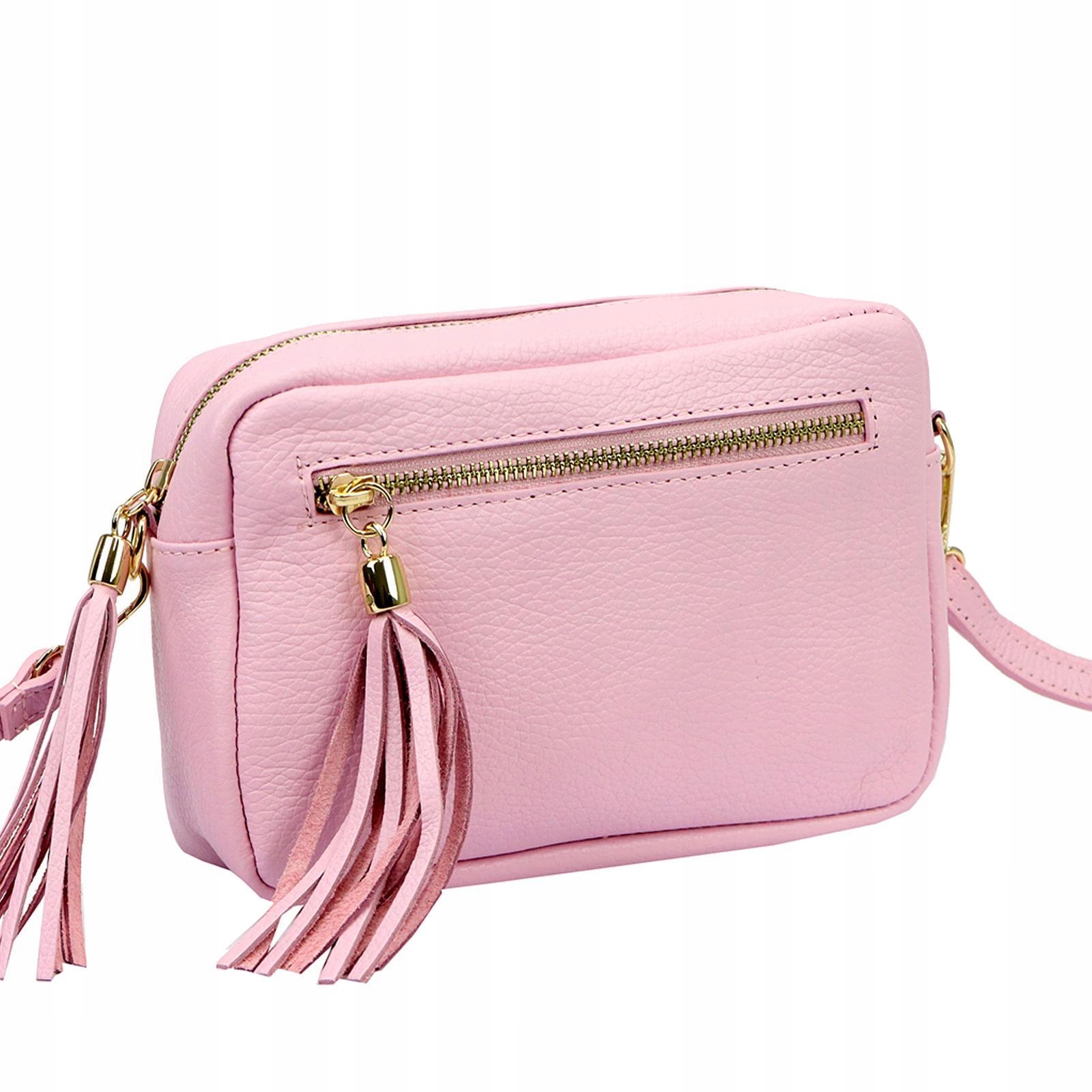 Torebka skórzana damska mała na ramię Luka Dollaro Gold pudrowy róż