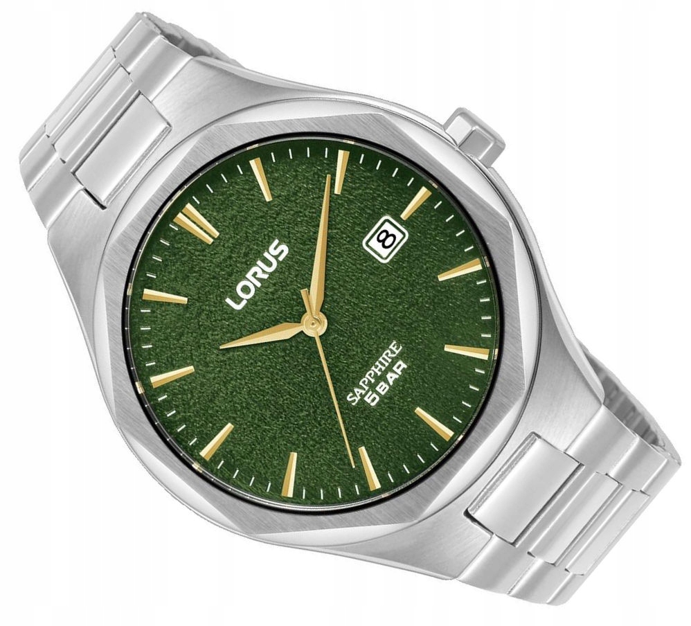 Zelené 8HRANNÉ Vodotěsné Hodinky Lorus RS977DX9 Sklo