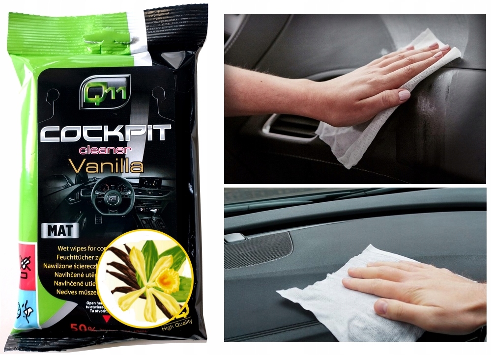 30 x Mokre Chusteczki Ściereczki Do czyszczenia Kokpitu do auta Q11 Wanilia