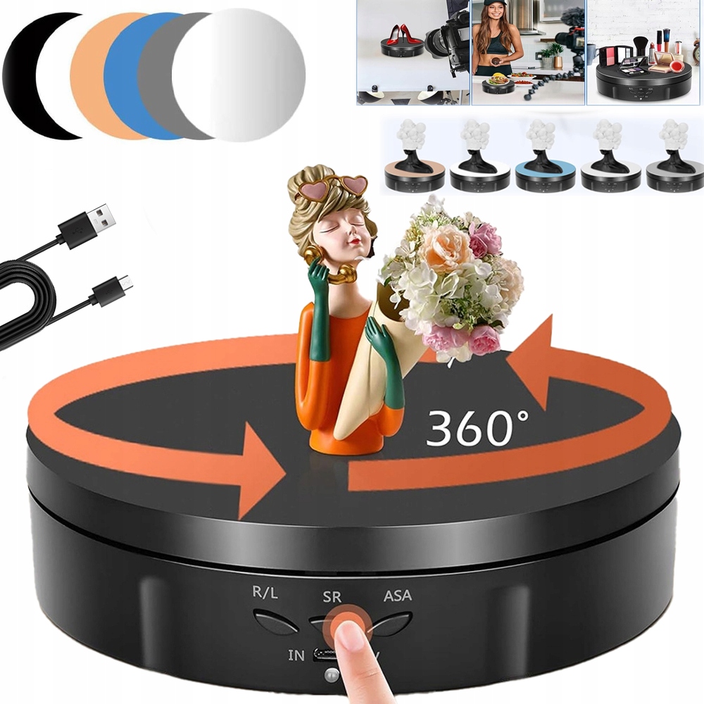 STÓŁ OBROTOWY 360° DO FOTOGRAFII PRODUKTÓW Z MIRROR POWIERZCHNIĄ I 5 TŁAMI