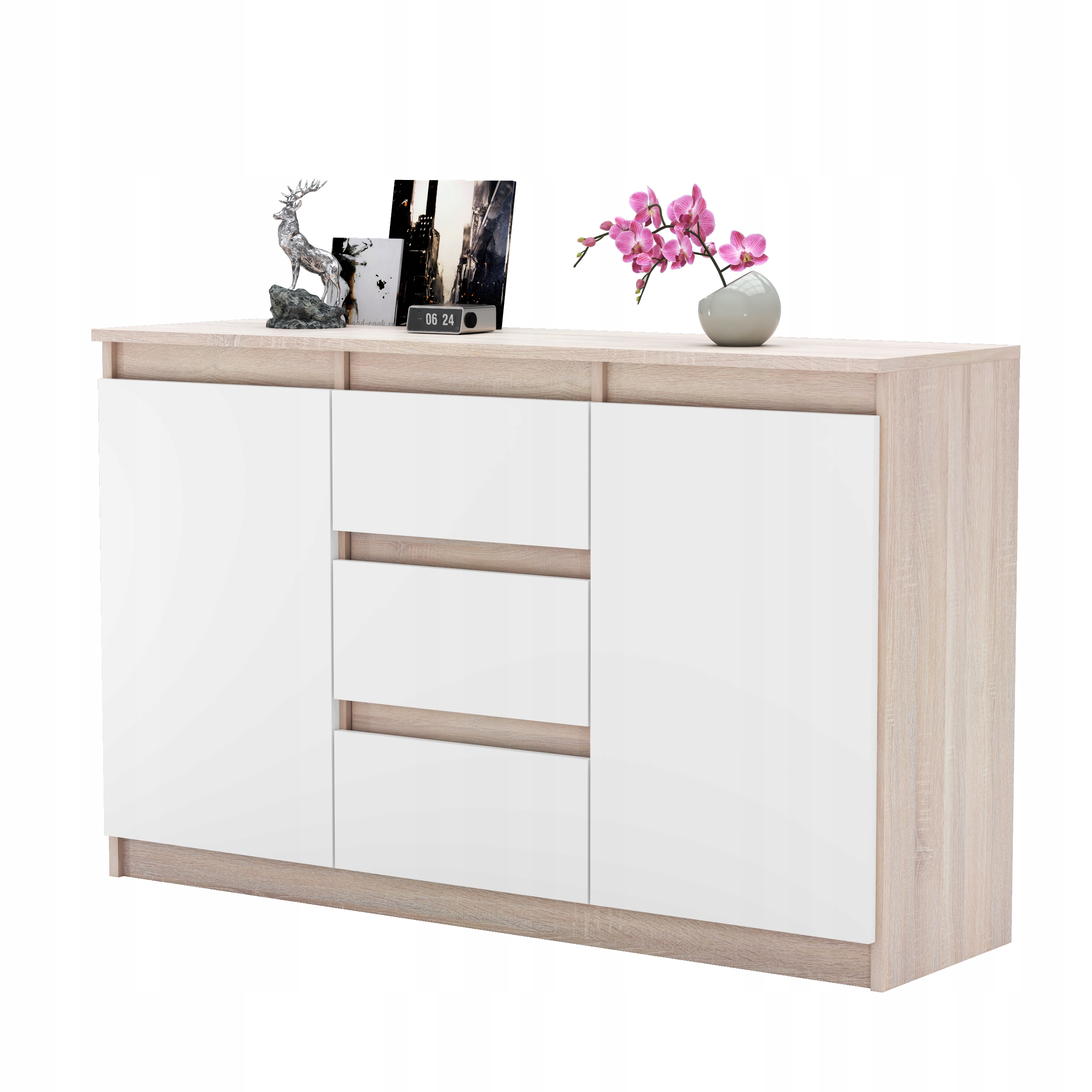 Komoda AGA 120CM BETON/BIAŁY MAT Pojemna Szafka 3 Szuflady MIX KOLORÓW Głębokość mebla 35 cm