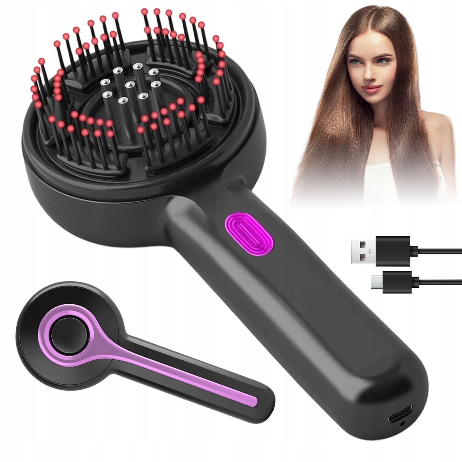 Elektrický Masážní Hřeben 3 Úrovně Masáže Terapie Červeným Světlem