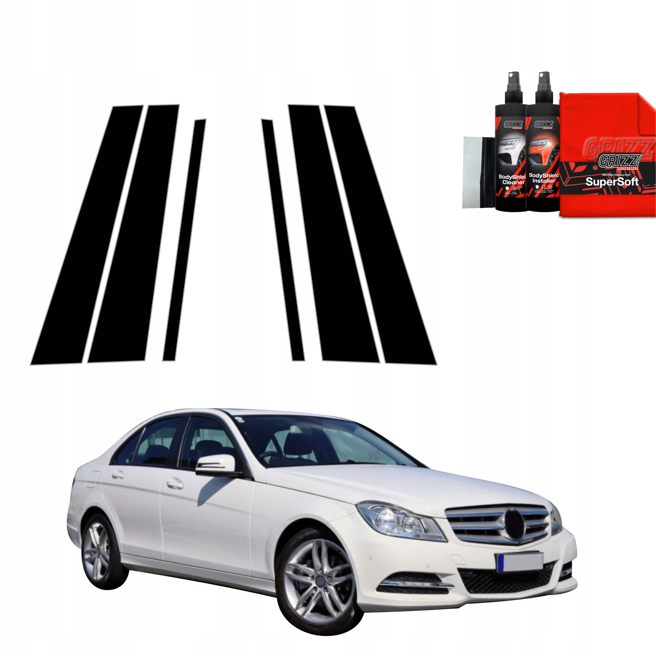 6v1 Fólie na sloupky pro Mercedes C třídy W204 Sedan Facelift (2011-2014)