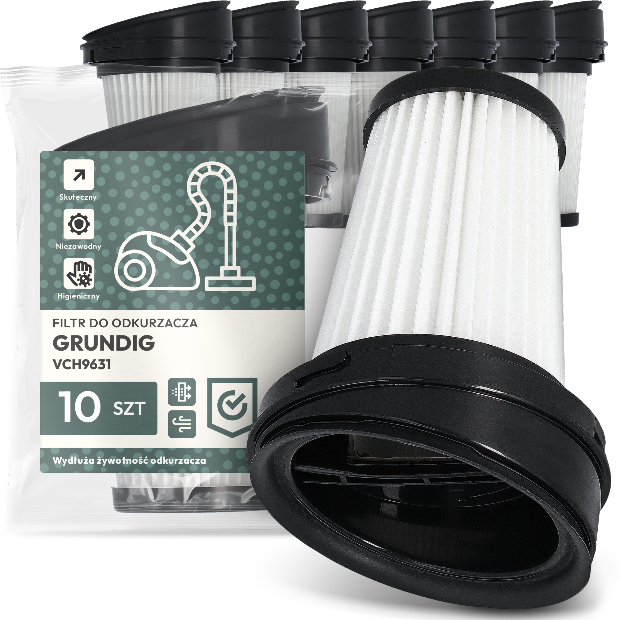 10 x Vzduchový Filtr pro vysavač Grundig VCH9631 Hepa Účinný Em-w