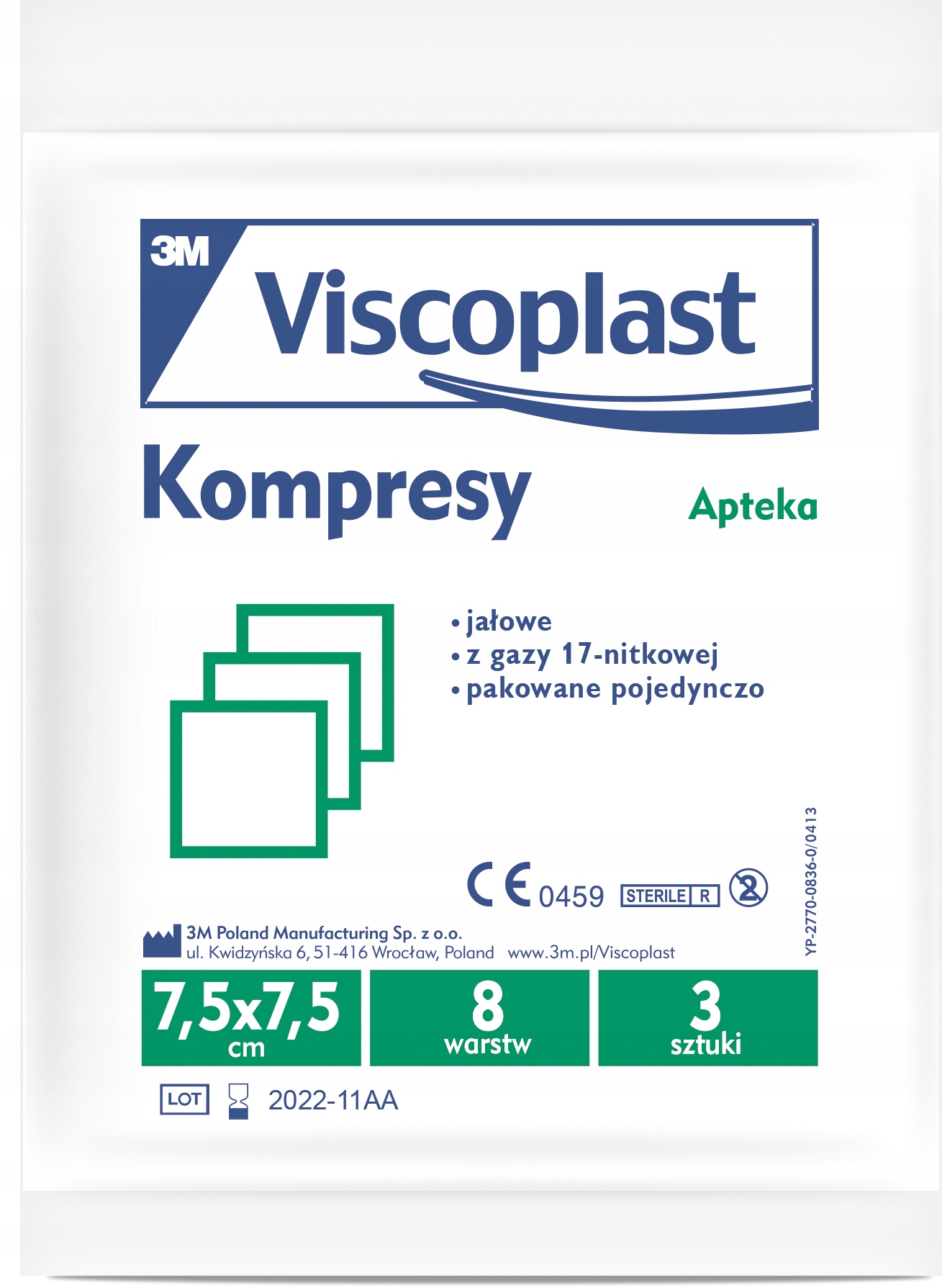 

Viscoplast Jałowe kompresy gazowe 7.5 x 7.5cm 3szt