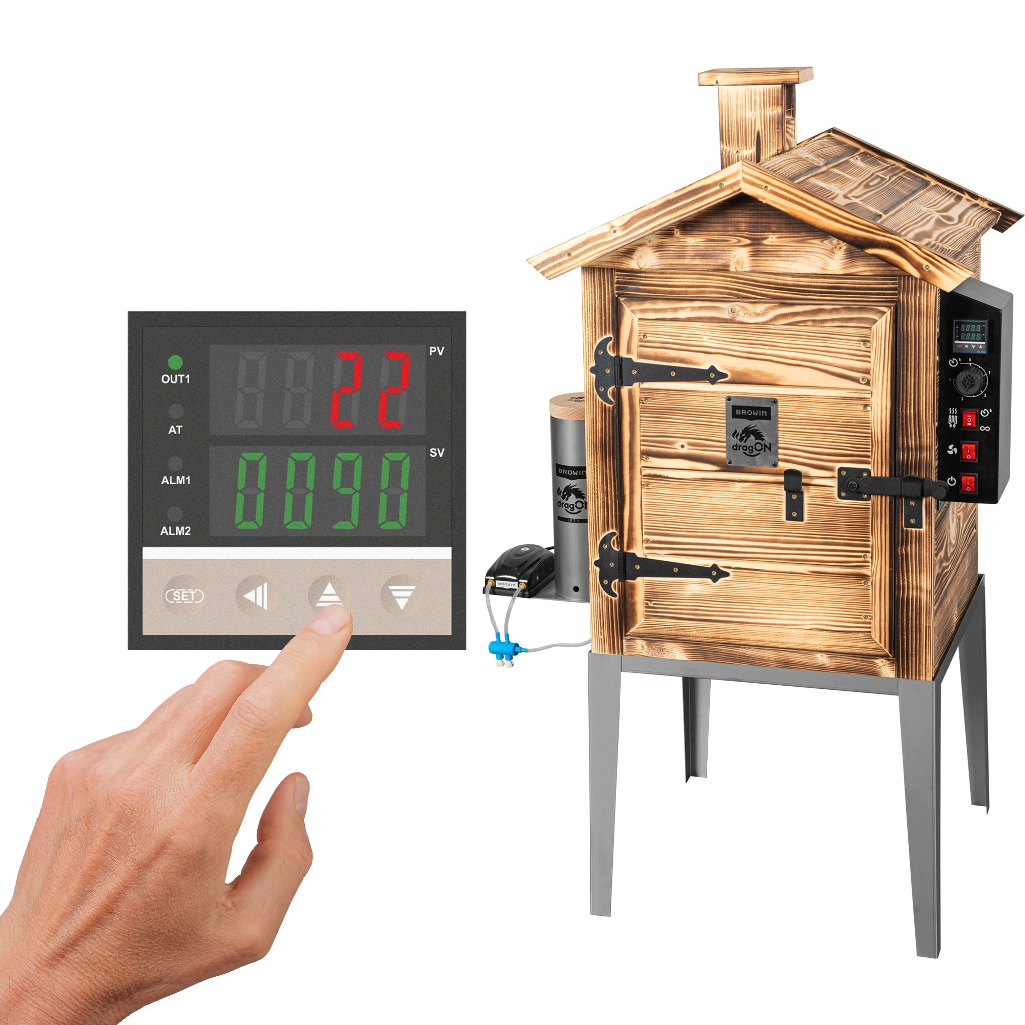 Udírna 115 L, výkon 1500 W, dřevěná opálená s elektrickým modulem