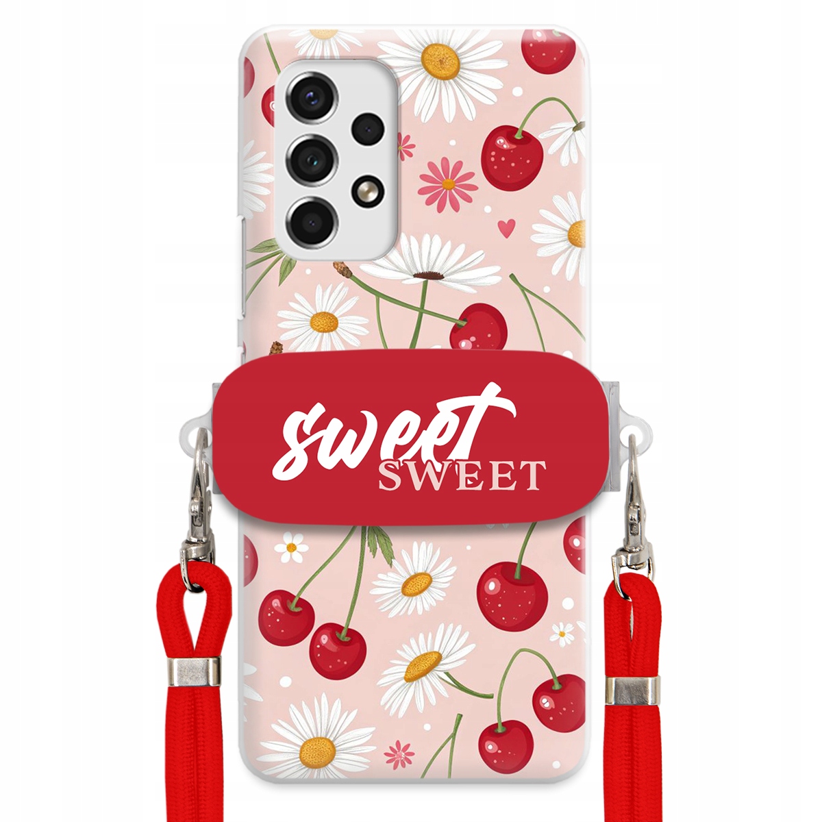 Puzdro pre Samsung A53 5G Červené vodítko Crossbody držiak Sweet Kvet čerešne