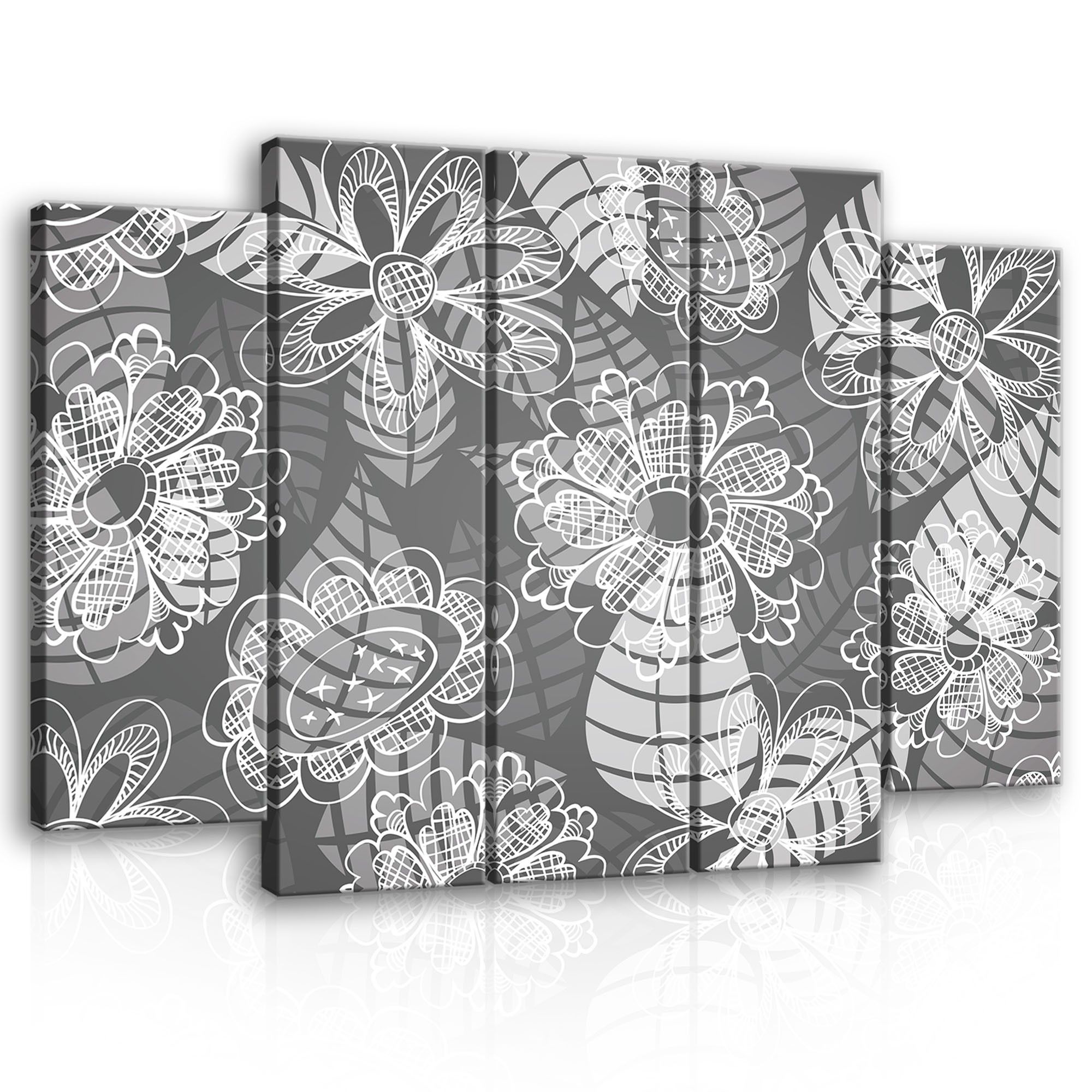 Obraz 150x100 modulární polyptych bez rámu květinový šedý abstrakce