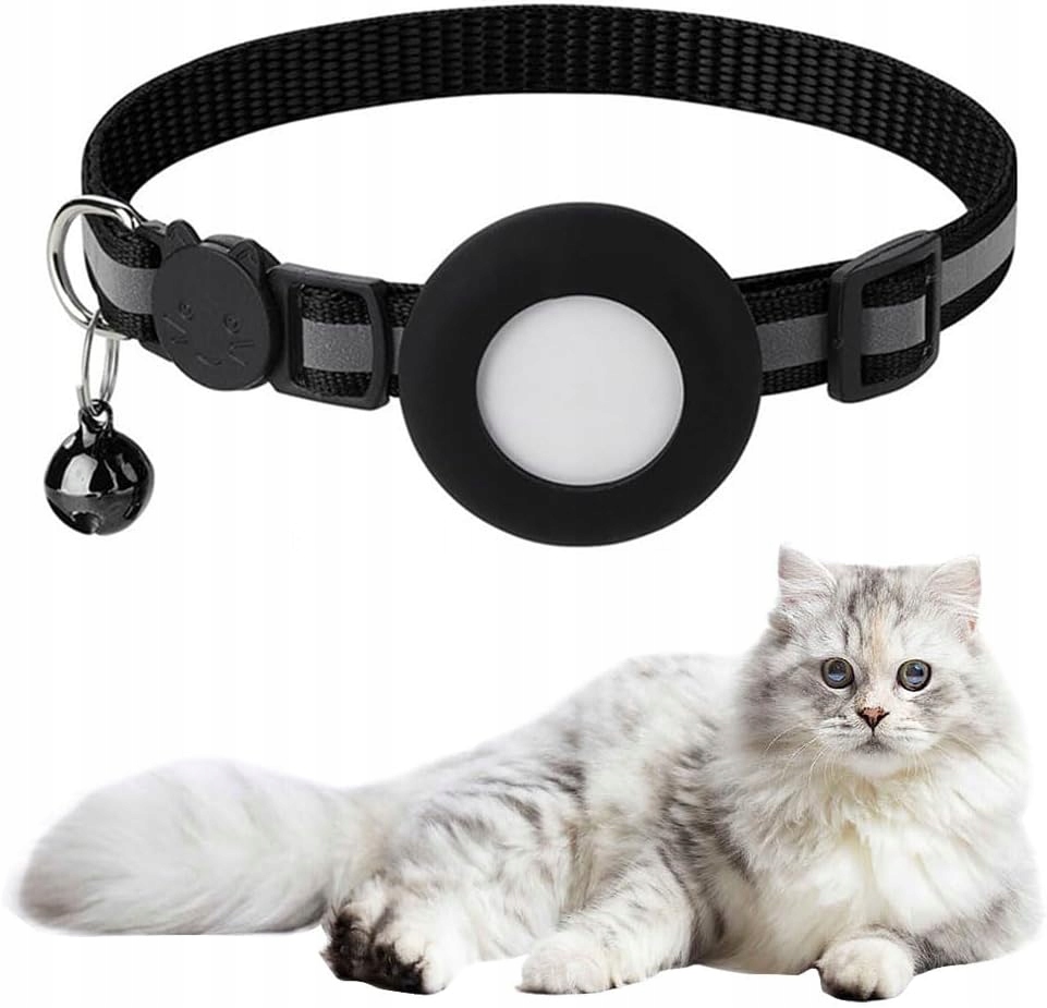 Levně Obojek Pro Kočky S Zvonečkem A Držákem Na Airtag Gps Černý