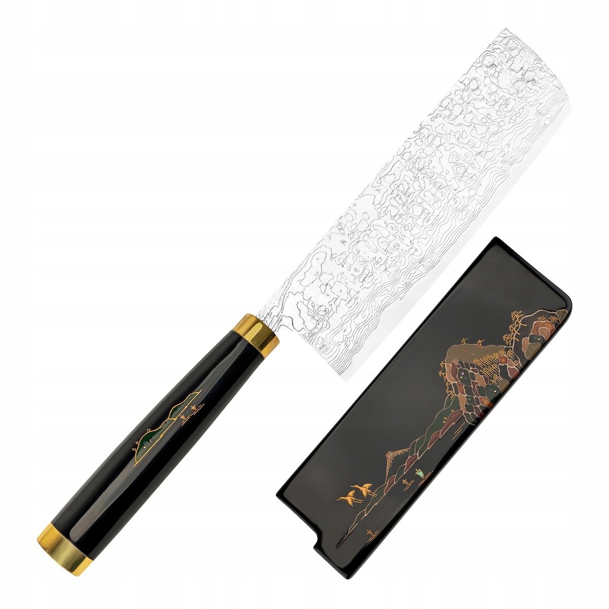 Takeshi Saji Art Fuji On Lake Kuty R-2 Japonský nôž Nakiri 17 cm a Saya