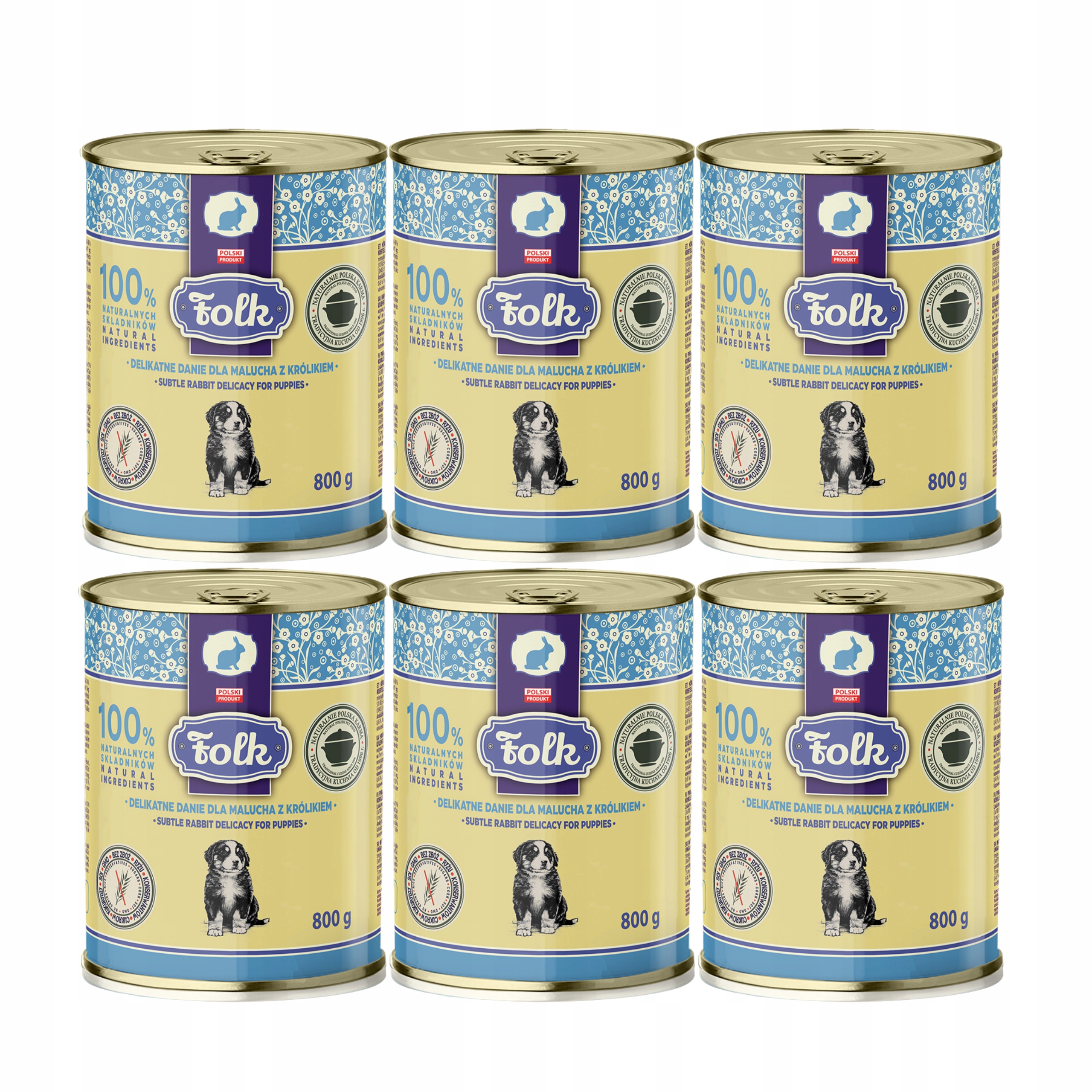 Folk Junior Krmivo mokré pro štěňata Jídlo Králík 6 x 800 g