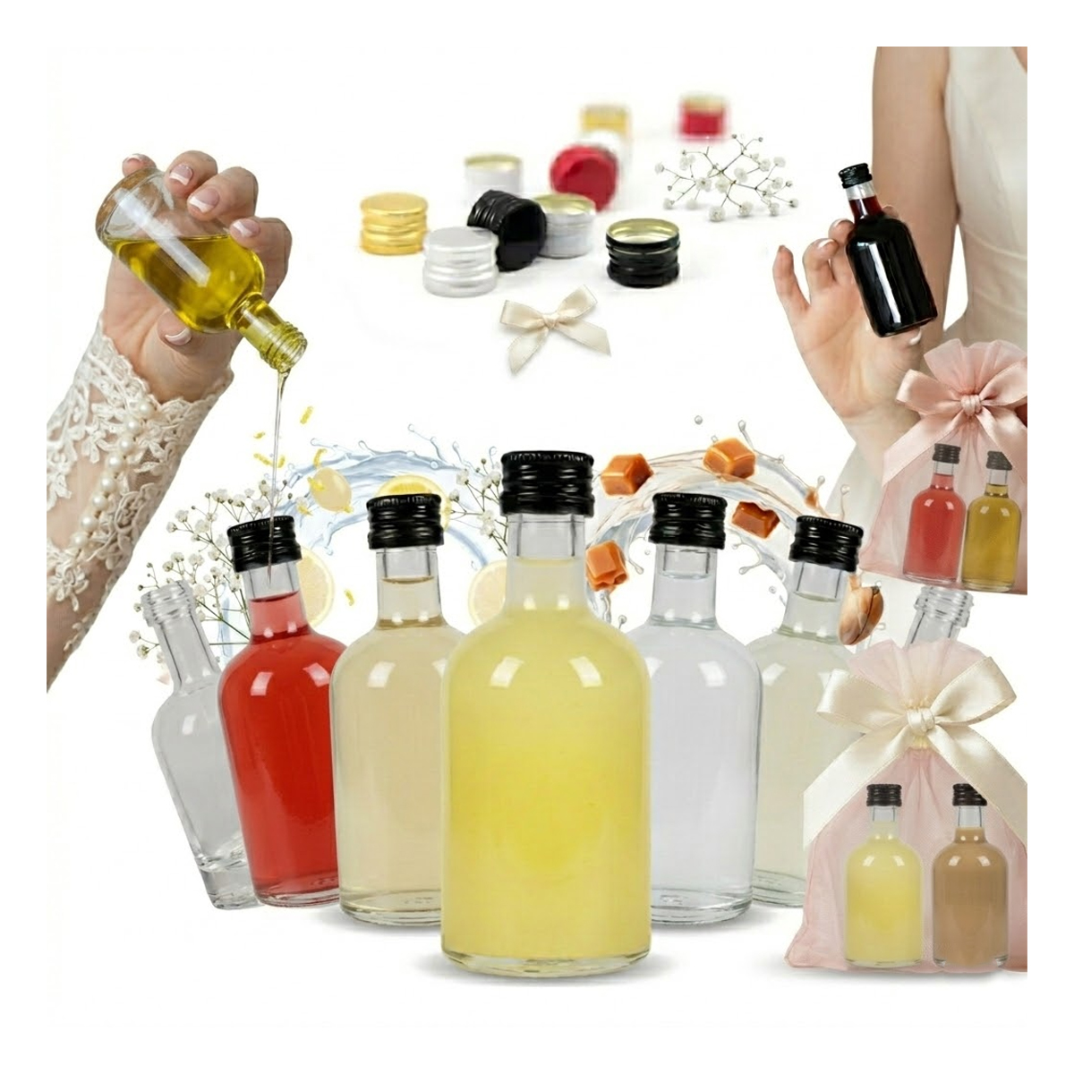 50 x skleněné lahve Mini Tadek 50 ml Láhev na Svatba Svatební Hostina pro hosty 50 Ks