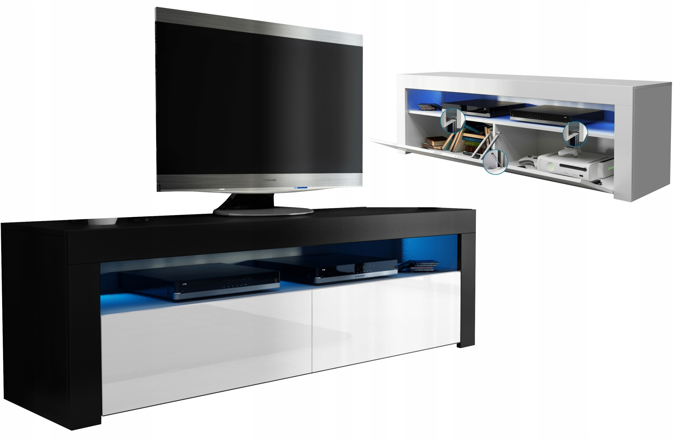 Комод шкаф RTV черный / белый глянец 160 см