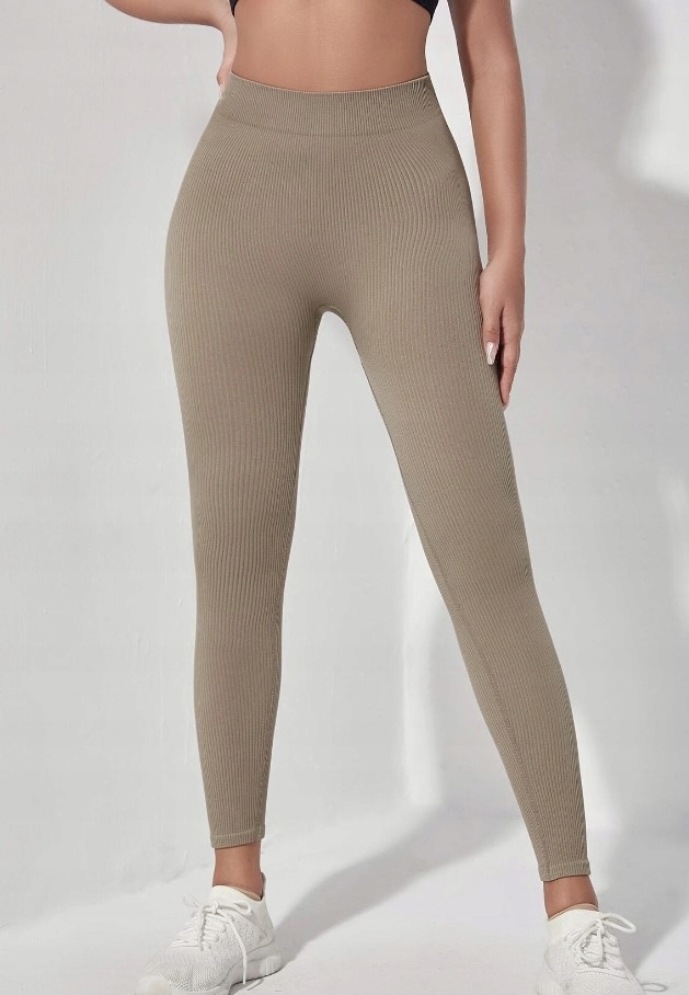 Legginsy Damskie Prążkowane Długie Brązowe M Ł1E