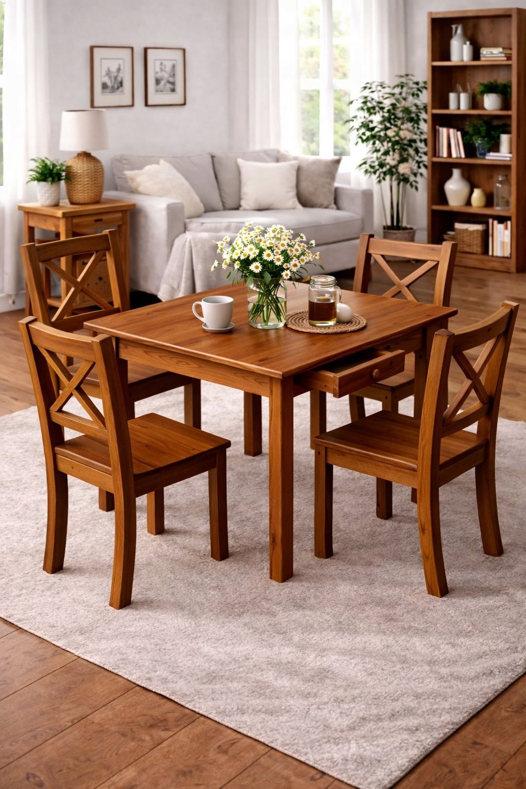 Dřevěný Stůl S Borovicovou Zásuvkou 75x75 Ořech Do Kuchyně Obývacího Pokoje Pevný