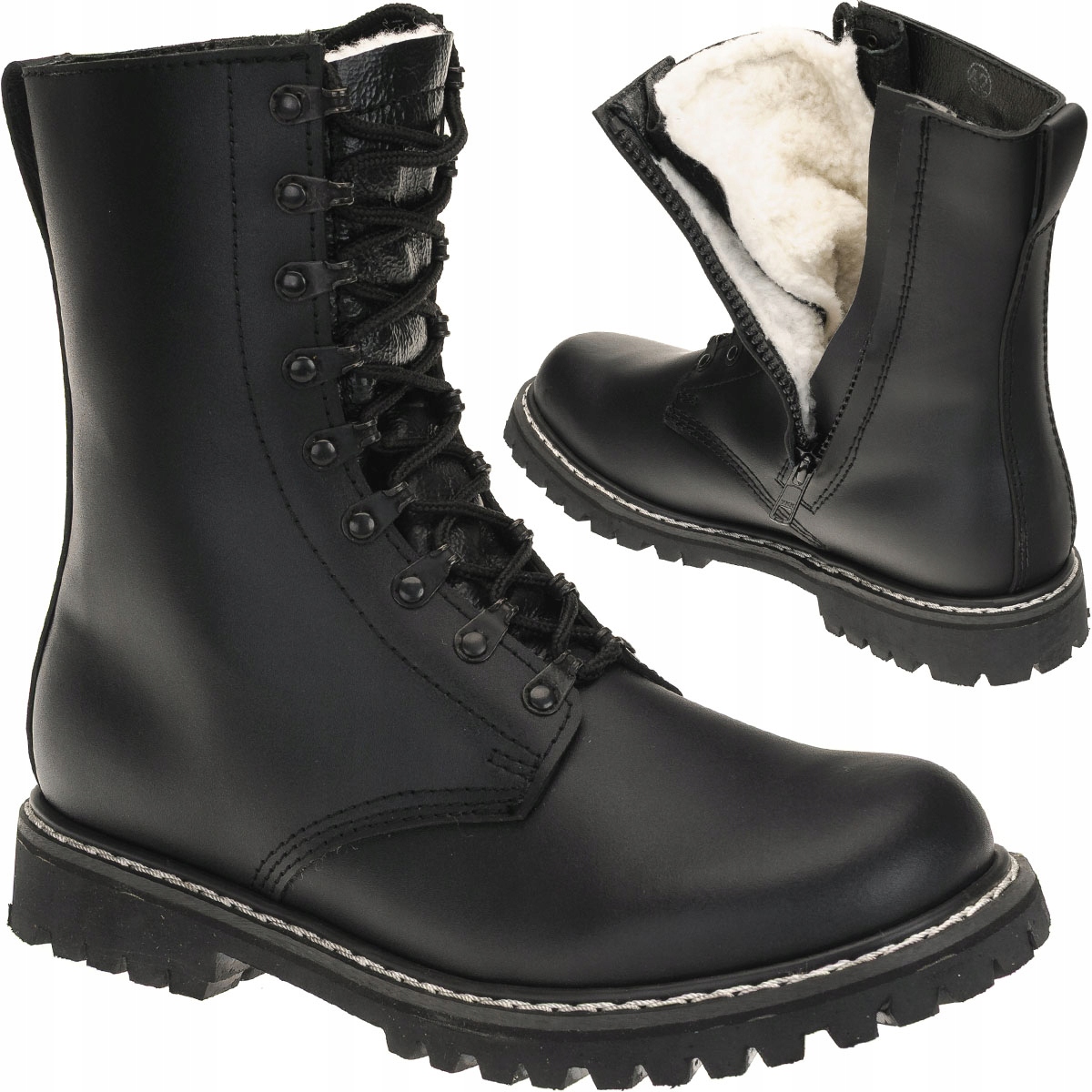 Buty Zimowe Ocieplane Wojskowe Skórzane Bw Pilotenstiefel Czarne 39