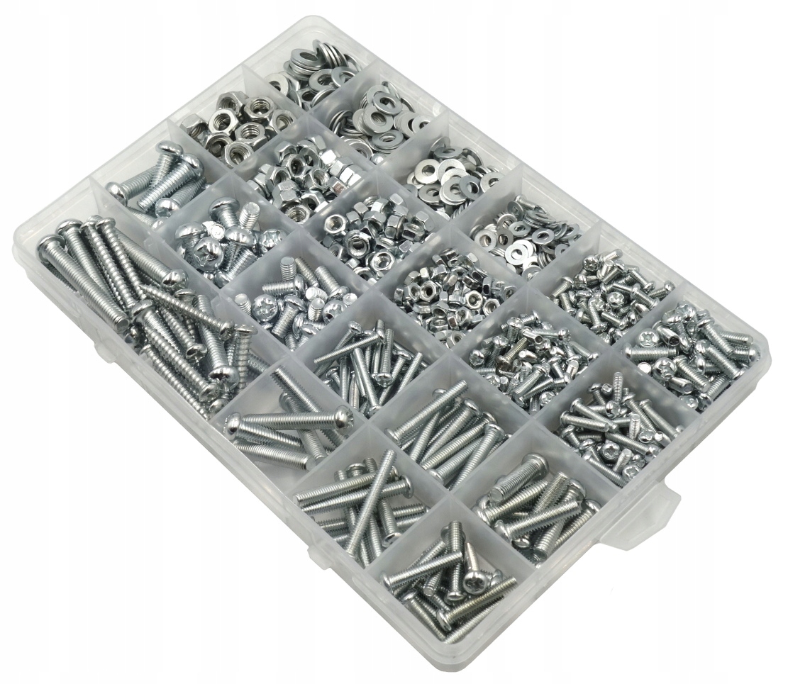 Zestaw Śrubek Śrub I Nakrętek 1100szt W Pudełku Śrubki Nakrętki M3 M4 M5 M6